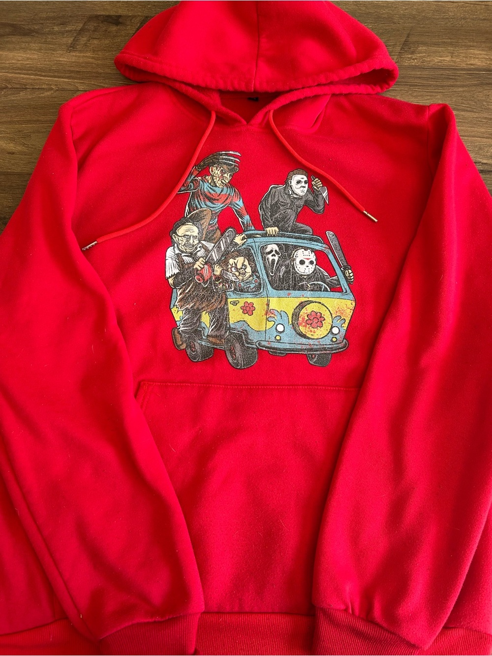 Horror Movie Villains Mystery Machine Graphic Hoodie Red